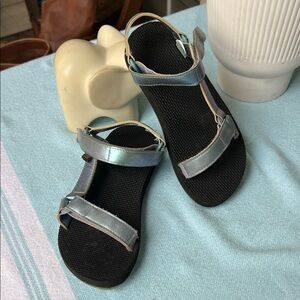 Teva Blue Iridescent Kids Sandals with Black Sole